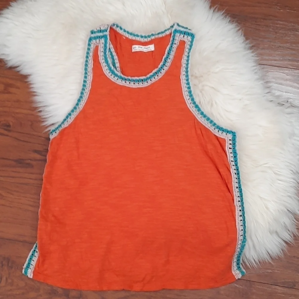 Free People Coral We The Free Bora Bora Crochet Trim RacerTank Top - Picture 1 of 5